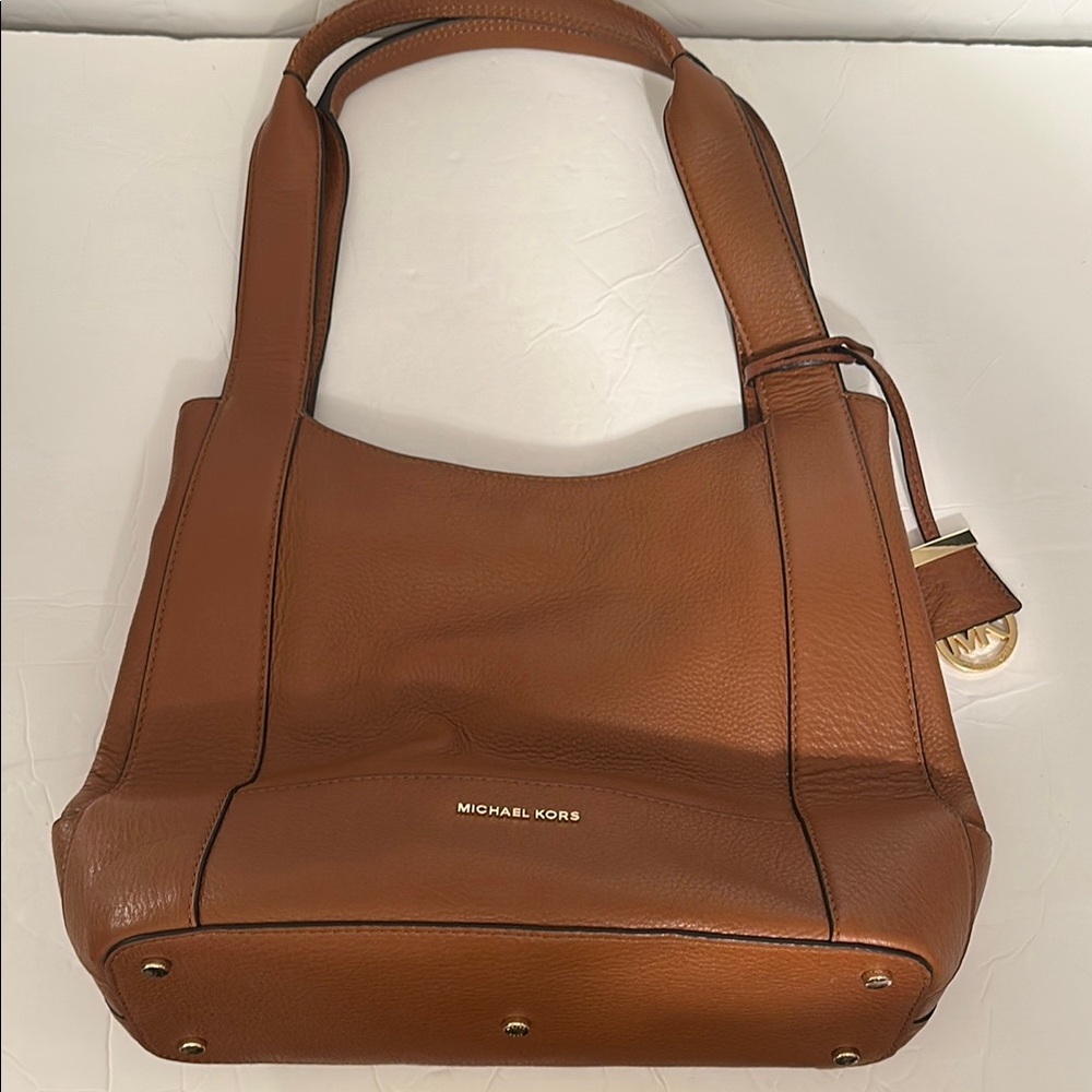 Michael Kors Marlon Brown Leather Shoulder Bag with Gold Hardware